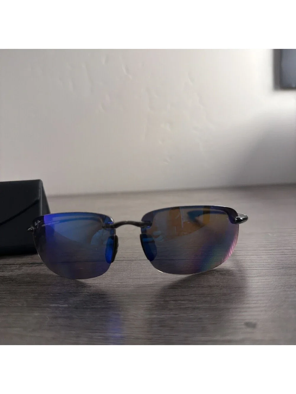 Maui Jim Ho'okipa MJ-407-11 Sport Sunglasses Black Gray Frame Blue Mirror Lenses